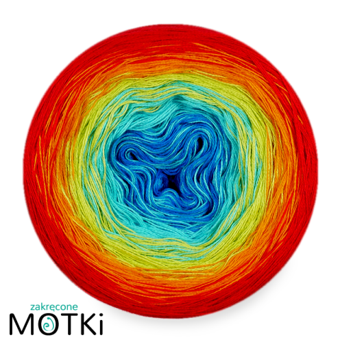 (5) Włóczka Ombre bawełna/akryl B542a: lazur/ turkus/ kiwi/ mandarynka/ czerwień