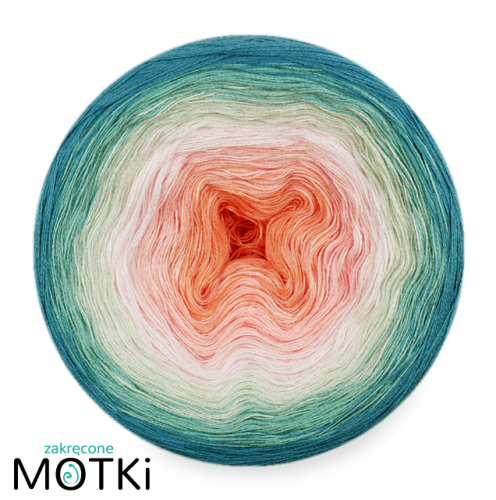 (6) Włóczka Ombre bawełna/akryl B545: łososiowy róż/ jasny róż/ pudrowy róż/ jasna pistacja/ patyna/ jasny petrol