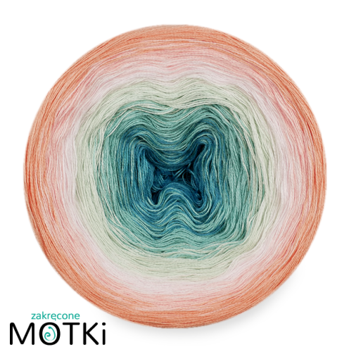 (6) Włóczka Ombre bawełna/akryl B545a: jasny petrol/ patyna/ jasna pistacja/ pudrowy róż/ jasny róż/ łososiowy róż