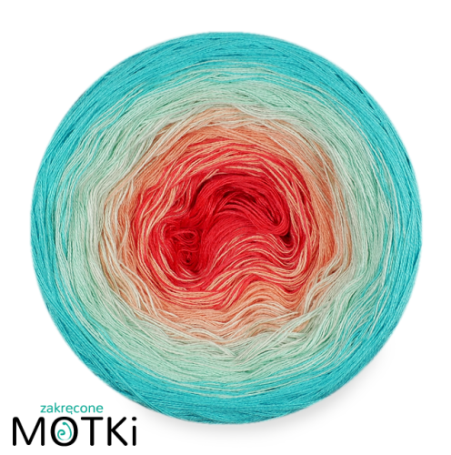 (5) Włóczka Ombre bawełna/akryl B551: koral/ łososiowy róż/ jasna pistacja/ pistacja/ turkus
