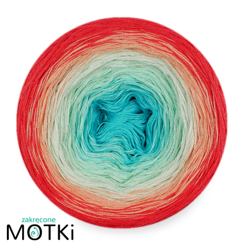 (5) Włóczka Ombre bawełna/akryl B551a: turkus/ pistacja/ jasna pistacja/ łososiowy róż/ koral