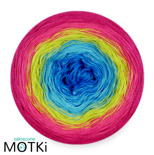 (5) Włóczka Ombre bawełna/akryl B553: lazur/ cyjan/ kiwi/ jasna fuksja/ fuksja